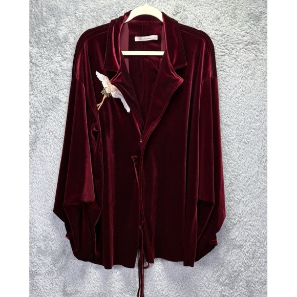 Japanese‎ Wine Velvet Women Embroidery Crowned Crane Kimono Bathrobe Sz L - Picture 5 of 9